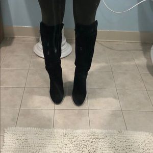 black suade boot w leather upper